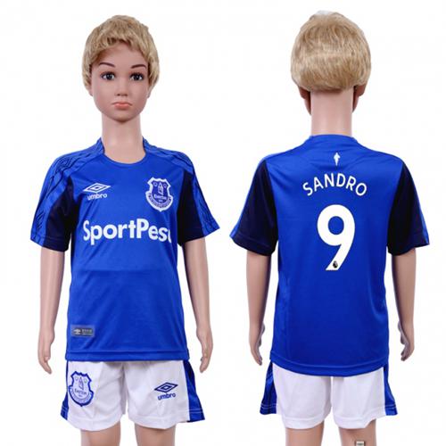 Everton #9 Sandro Home Kid Soccer Club Jersey